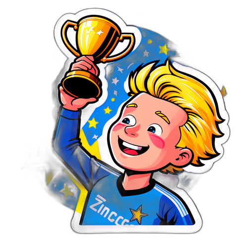 Adesivo di Zinchenko che solleva un trofeo