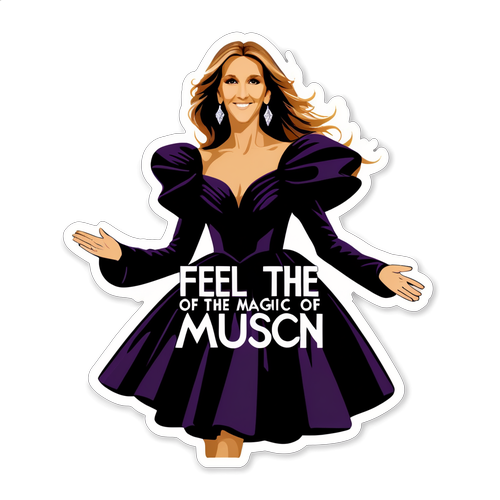 Elegancka naklejka Celine Dion w pięknej sukni na scenie