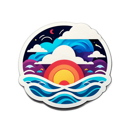 Wave and Cloud Fusion Sticker