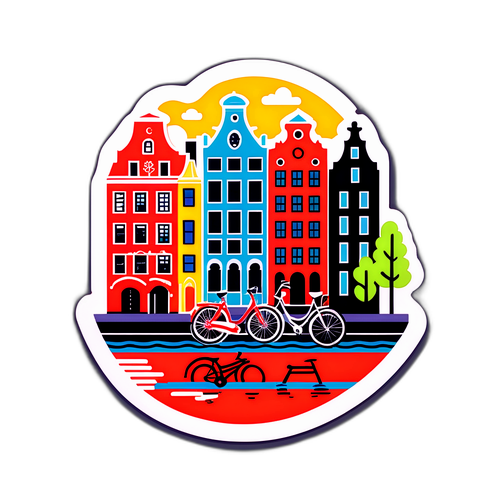 Retro-klistremerke av Utrecht med kanaler og sykler