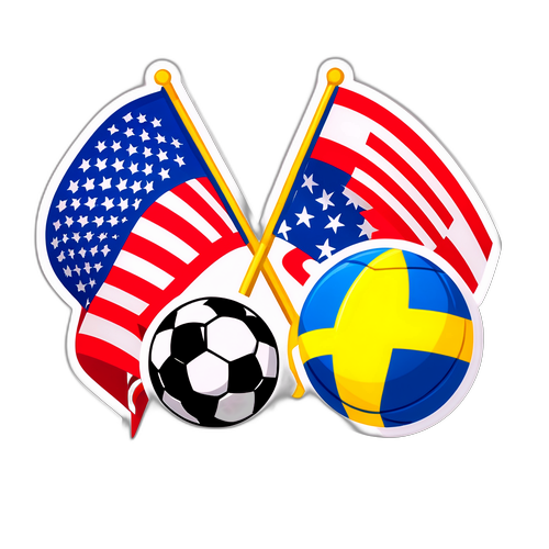 Динамическая композиция, объединяющая флаги США и Швеции со спортивными элементами