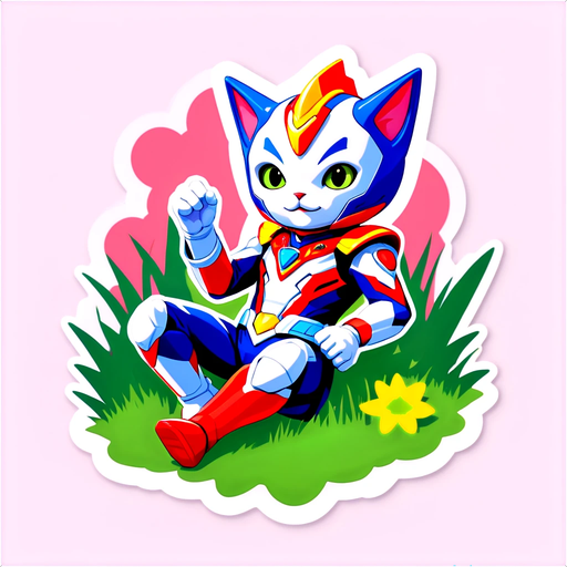 Cute Ultraman-Inspired Cat on Grass