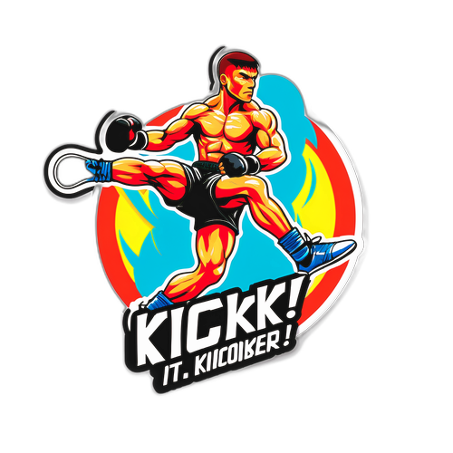 Наклейка с кикбоксером в боевой стойке