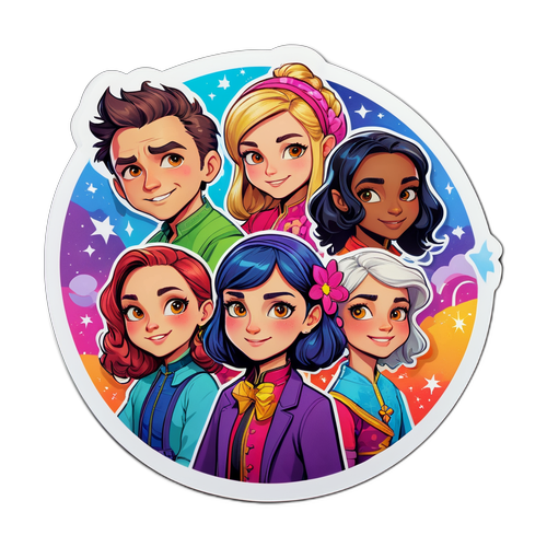 Kolorowy sticker głównych postaci z serii 'Odrzuceni'