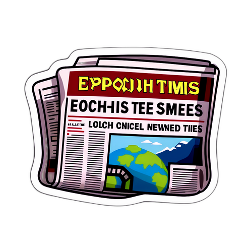 En klistermärke med en tidning kopplad till Epoch Times med en dramatisk rubrik