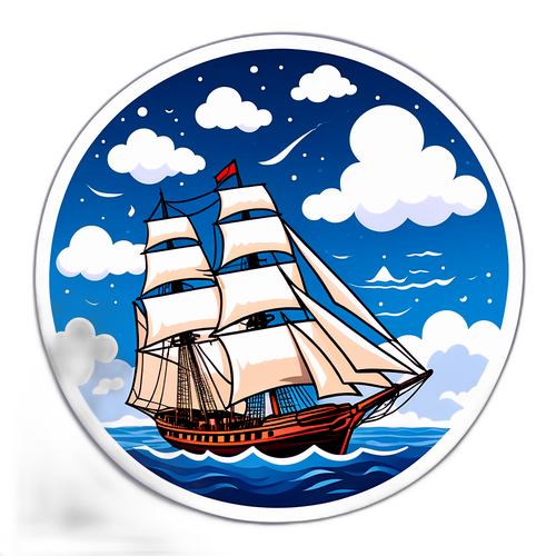 Un diseño que muestra el paso de un balandro bajo un cielo lleno de nubes