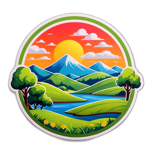 Charmante sticker van het serene landschap van Boussu