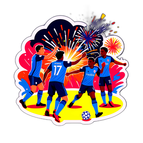 Peisaj urban cu jucători de fotbal în confruntare