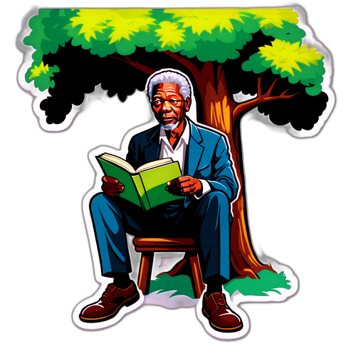 Beeindruckende Darstellung von Morgan Freeman, der unter einem Baum ein Buch liest