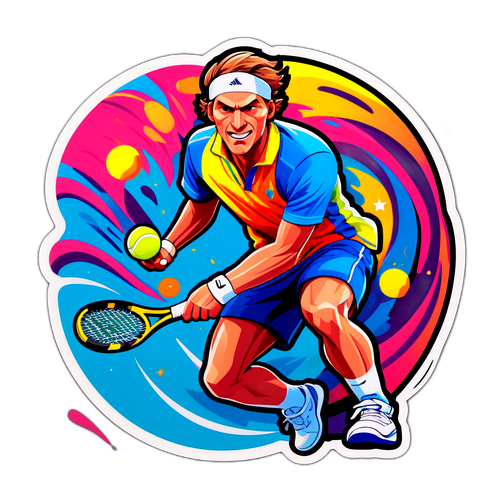 Tennis-tema klistermærke med energisk spiller