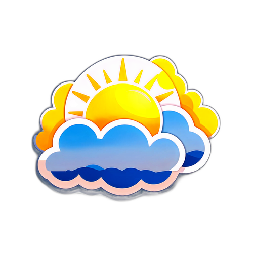 Nhãn dán thời tiết với bầu trời trong xanh và ánh nắng mặt trời vàng