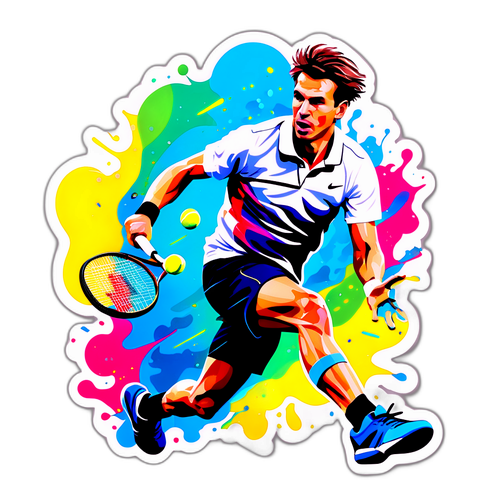 Ein Porträt von Filip Misolic mit dynamischen Tennisbewegungen