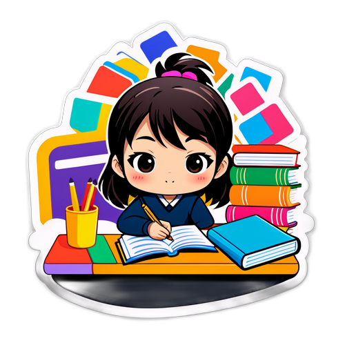 勉強に励む学生のステッカー