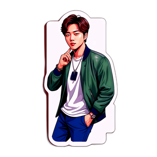 एक स्टाइलिश स्टिकर जिसमें पार्क जियोंग मिन कूल शहरी पृष्ठभूमि में हैं