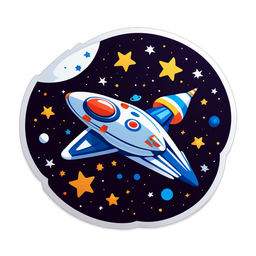 太空主题贴纸：星星和飞船结合