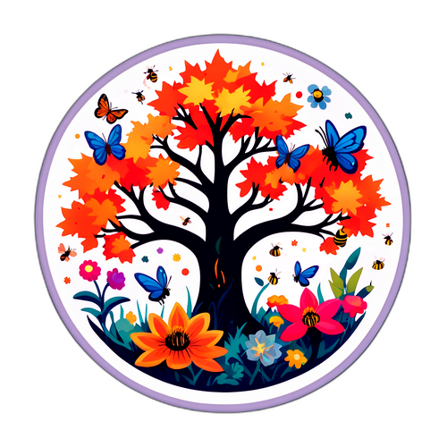 Stiker Menawan Pohon Maple di Taman