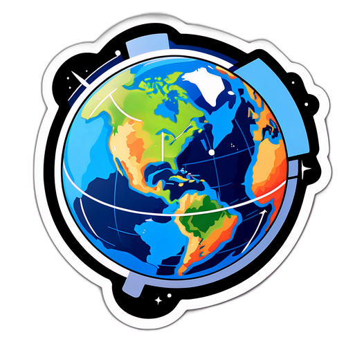 Iceye-teemainen tarra: Satelliitti ja maapallon kartta