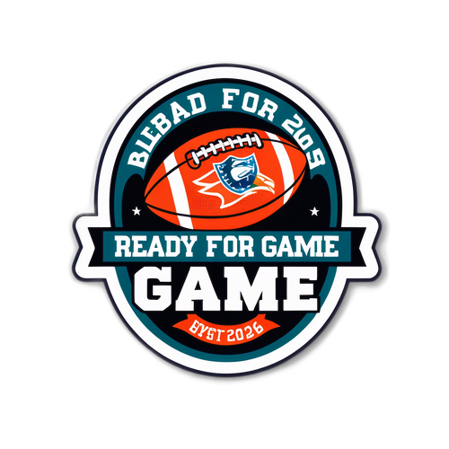 Aufkleber für den Super Bowl 2026 mit einem Football und dem Text 'Bereit für das große Spiel!'