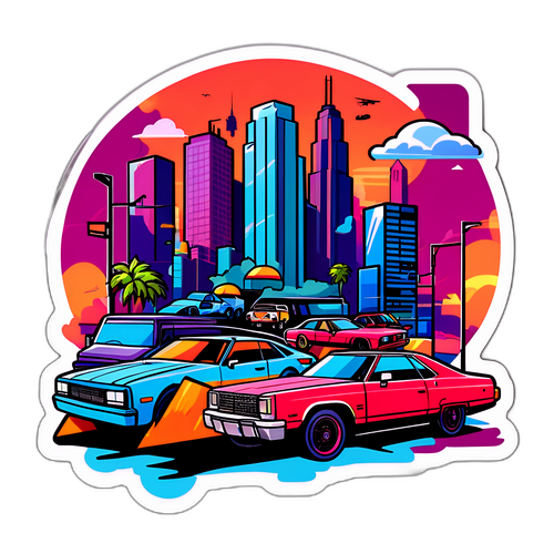 जीटीए 6 थीम वाला स्टिकर: अमूर्त शहर का दृश्य