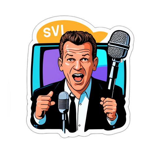 Creatieve afbeelding van Benjamin Castaldi met een televisie en een microfoon