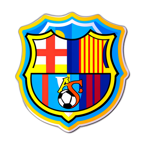 Ein klassischer Sticker, der das Match zwischen Club Brugge und FC Barcelona mit den Vereinslogos darstellt