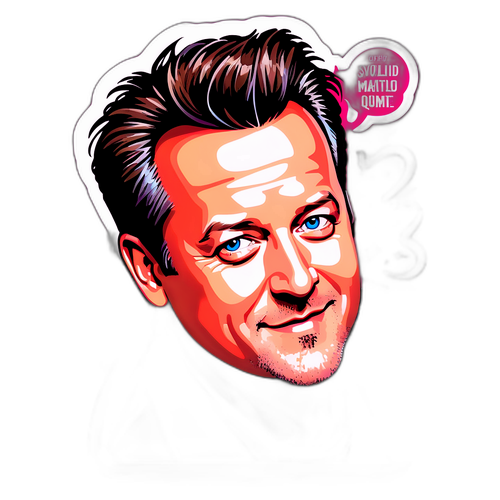 Farverig klistermærke med citater fra Matthew Perry