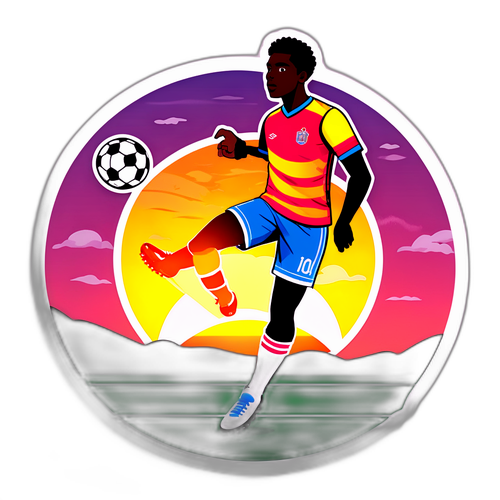 Sticker ya Nico Williams akiwa anajongesha mpira wa miguu na mandhari ya machweo