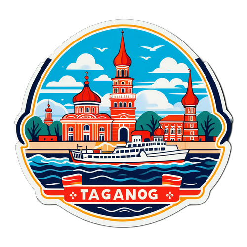 Ретро-стикер, що представляє Таганрог