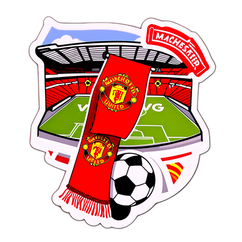 Manchester United szurkolói sál és foci labda a stadion háttérrel