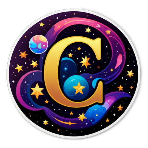 Stiker Abstrak Tema Kosmik dengan Huruf 'C'