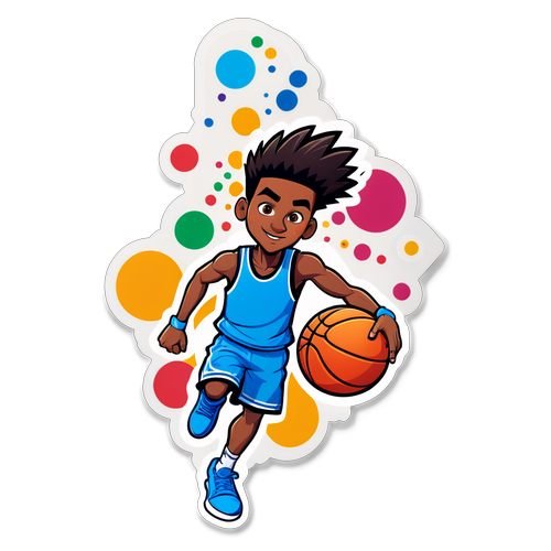 Ein Cartoon von Sarkissova, der Basketball spielt