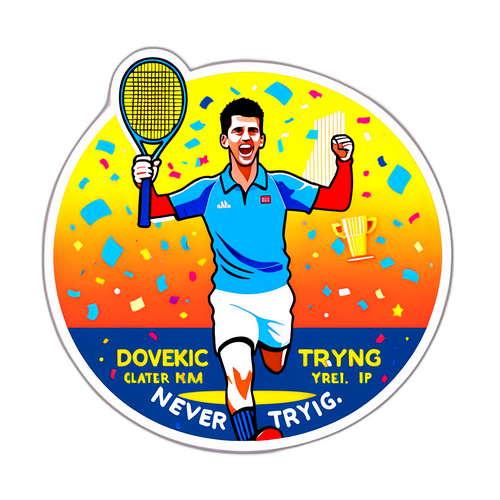 Adesivo giocoso di Djokovic che celebra un titolo del Grande Slam