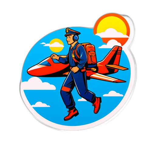 飞行员离家凝望天空的贴纸