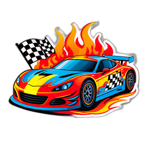 Coche de carrera vibrante con llamas