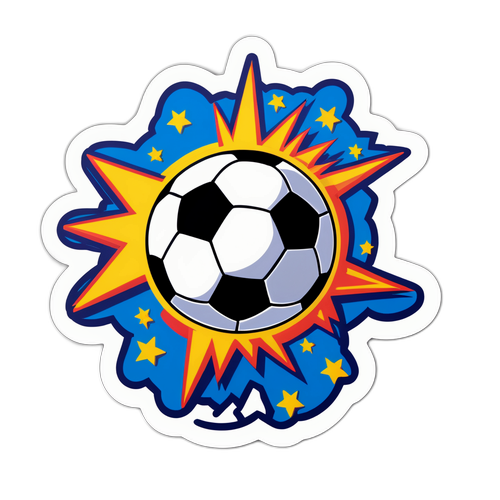 Ein fröhlicher Fußball namens Ekitike mit dem Spruch 'Der Aufstieg des Stars'