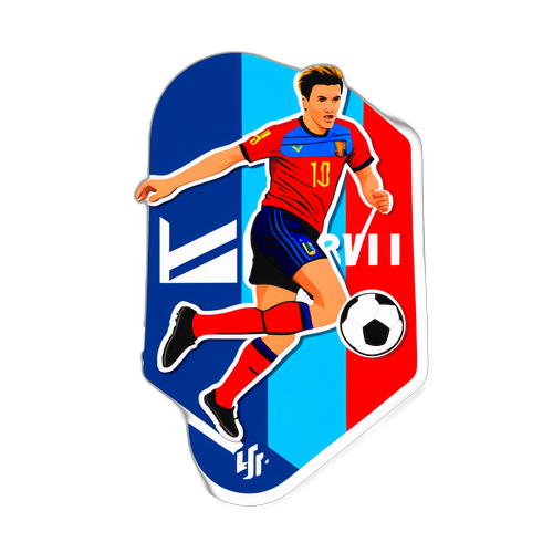 Adhesiv cu Florin Răducioiu sărind pentru a marca, sublimat prin culorile naționale