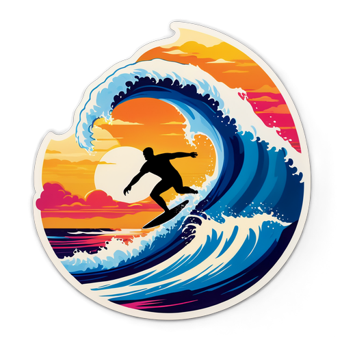 Catch the Wave of Freedom: Surfer's Sunset Adventure Sticker That Will Inspire Your Ocean Spirit!