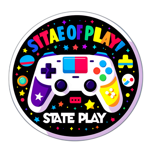 Videospelscontroller med frasen 'State of Play'