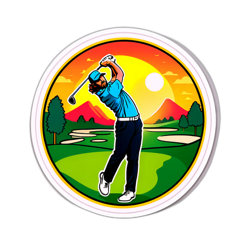 Nálepka s golfistou při západu slunce