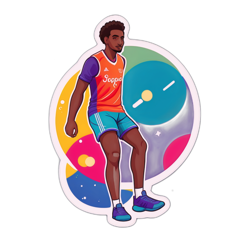 Samolepka Lamine Yamal s míčem na barevném pozadí