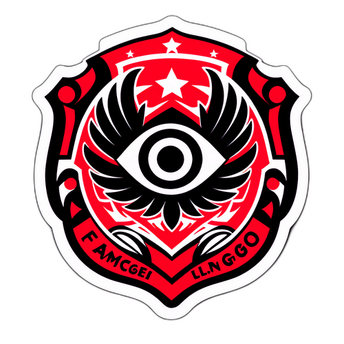 Sticker que combina el escudo de Estudiantes con elementos llamativos de Flamengo