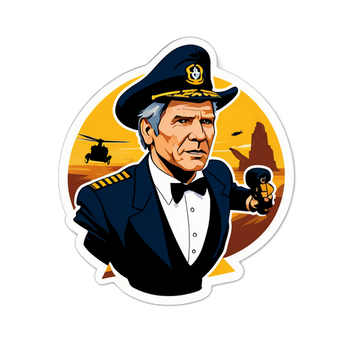 Een sticker van een actiefiguur met een kapiteinspet
