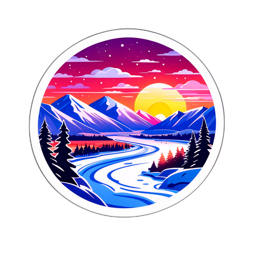 Зимний пейзаж Якутска с закатом