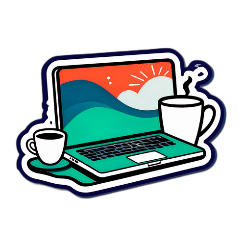 Minimalist naklejka z laptopem, notatnikiem i filiżanką kawy