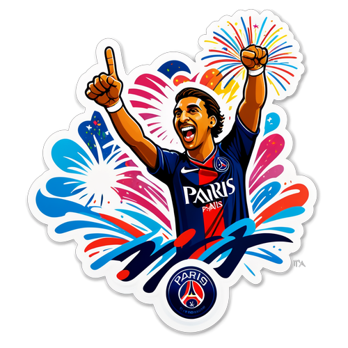 Illustration colorée d'une victoire du PSG avec des feux d'artifice et le texte 'Viva Paris'