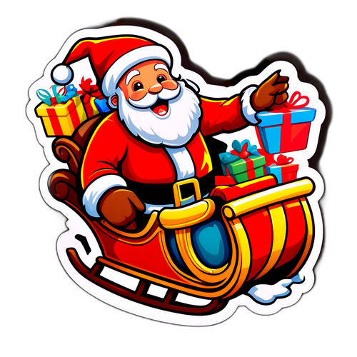 Autocollant Joyeux de Noël avec Santa Claus dans son traîneau