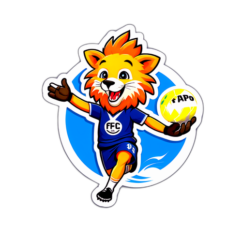 Autocolant cu mascota Pafos FC într-o poziție jucăușă