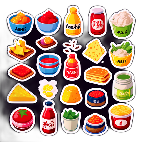 アサヒプログラムに関連した料理や食材の楽しいイラストステッカー