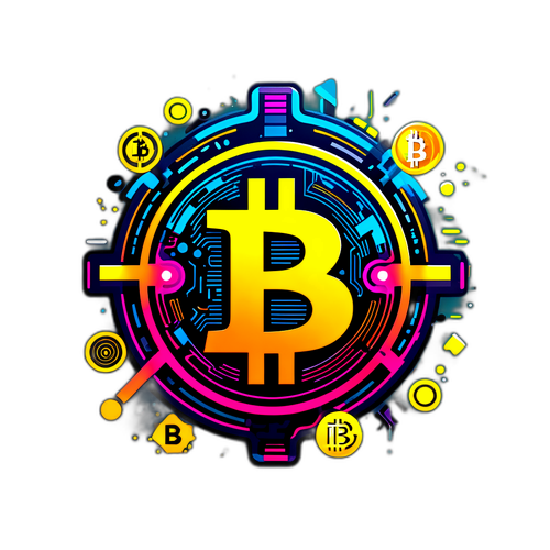 Иллюстрация Биткойна с технологической символикой