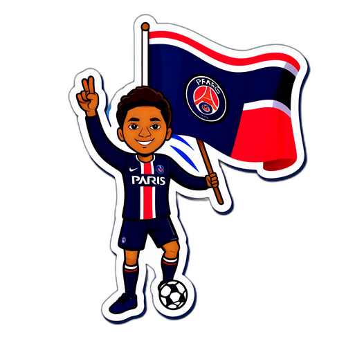 Thiết kế nhãn dán cổ động viên PSG vẫy cờ trong trận đấu